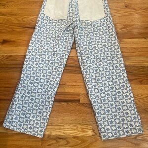 Lisa Says Gah Flower Jeans Floral Blue White 30 High Waisted Denim Straight Leg
